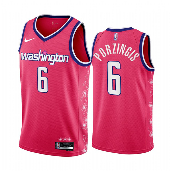 Men's Washington Wizards #6 Kristaps Porzingis 2022/23 Pink Cherry Blossom City Edition Limited Stitched Basketball Jersey Men's Washington Wizards #6 Kristaps Porzingis 2022/23 Pink Cherry Blossom City Edition Limited Stitched Basketball Jersey
